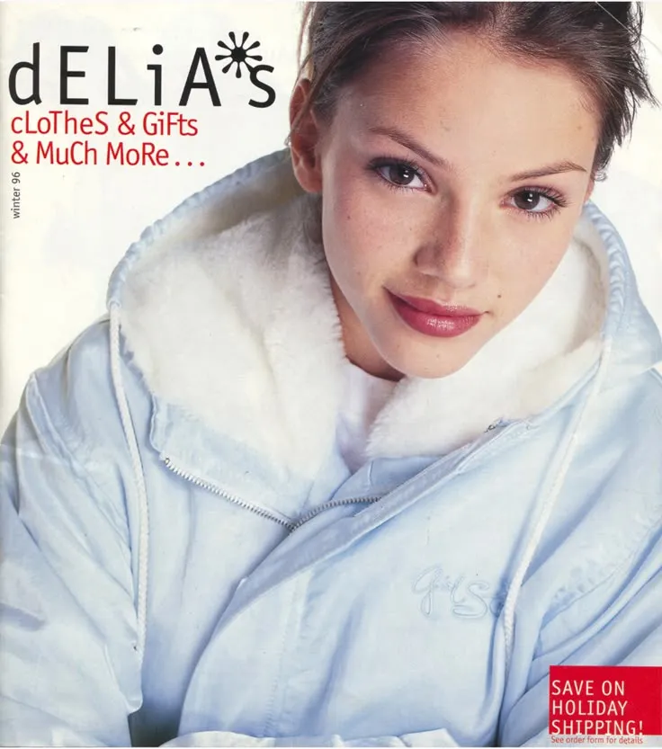 dELiA*s on instagram: winter 1996 catalog cover: a model in a sherpa-trim jacket